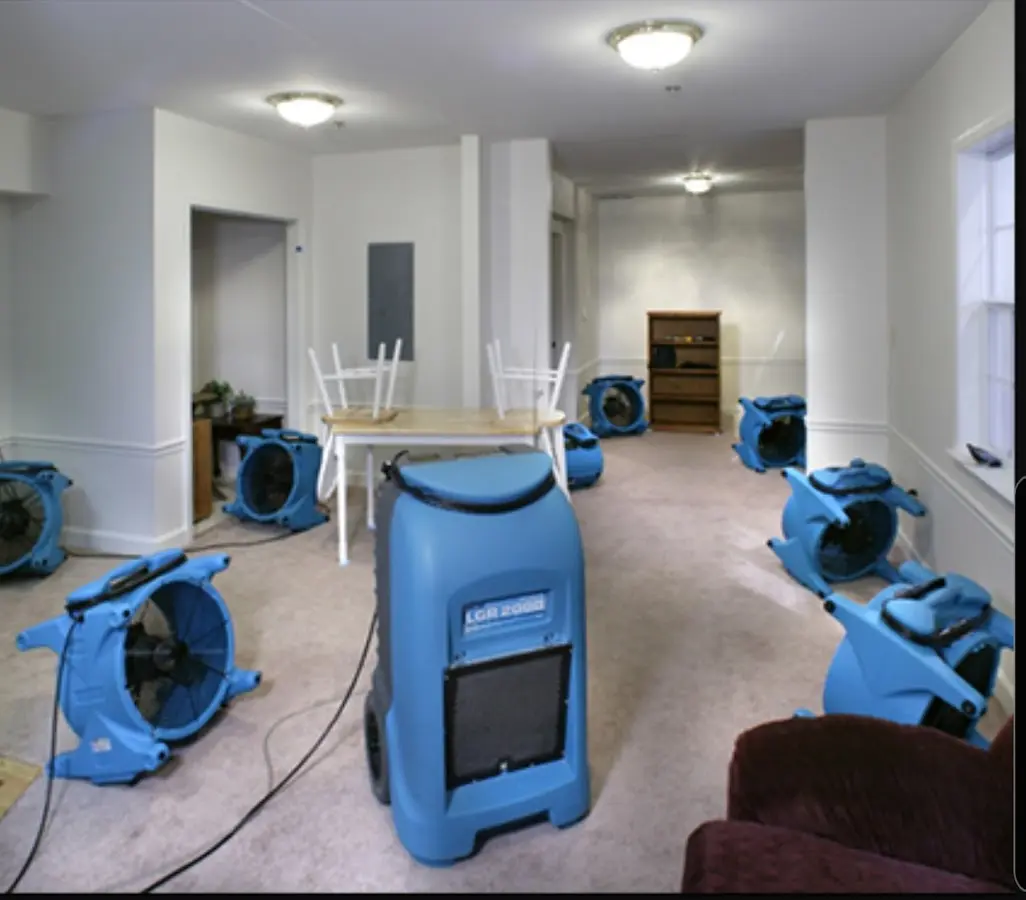 Air movers and dehumidifier setup for Water Extraction & Removal in Dunn